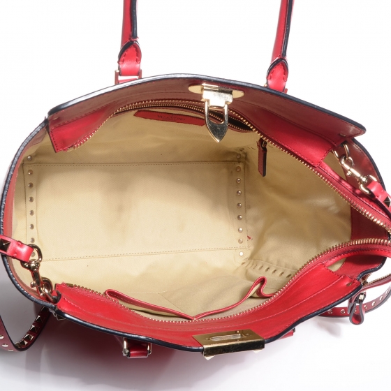 VALENTINO GARAVANI Vitello Rockstud Double Handle Tote Red