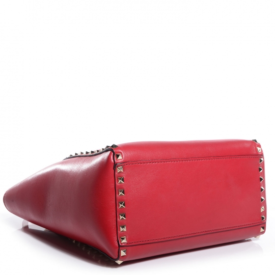 VALENTINO GARAVANI Vitello Rockstud Double Handle Tote Red