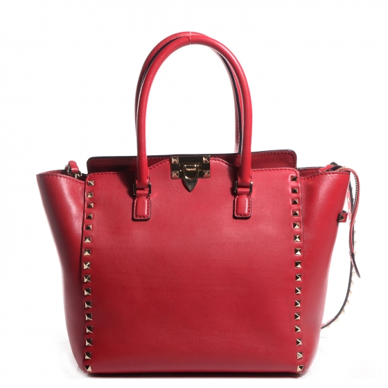VALENTINO GARAVANI ダークレッド ロンググローブ VALENTINO GARAVANI Vitello Rockstud Double Handle Tote Red