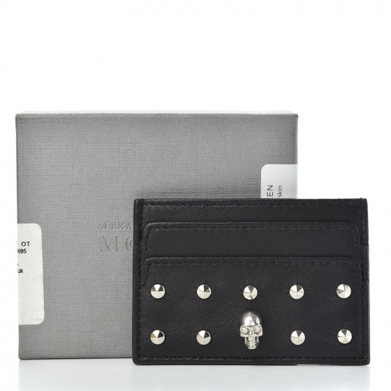 ALEXANDER MCQUEEN Calfskin Studded Skull Card Holder Black