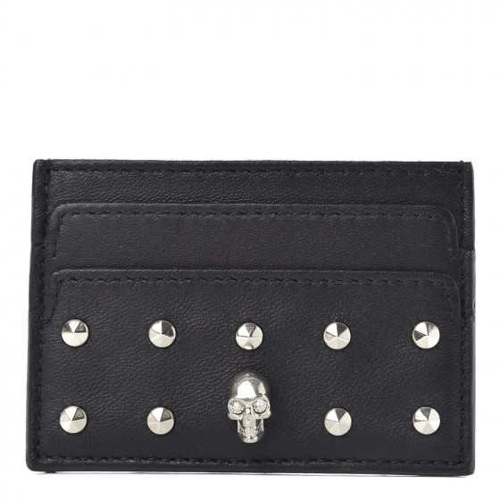 ALEXANDER MCQUEEN Calfskin Studded Skull Card Holder Black