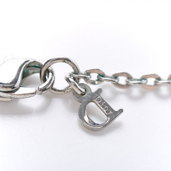 CHRISTIAN DIOR Crystal Pearl Logo Necklace Silver 726290