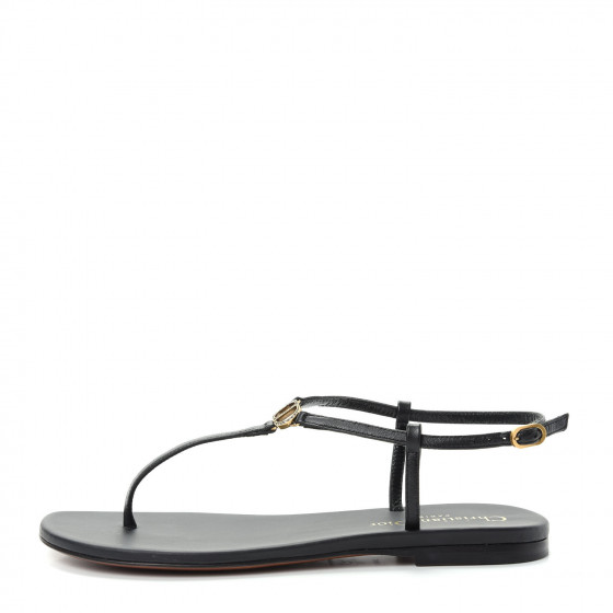 CHRISTIAN DIOR Lambskin Signature T-Strap Sandals 36 Black