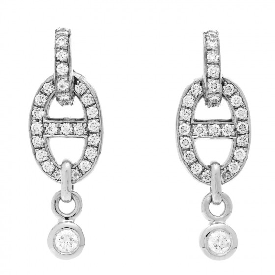 HERMES ホワイトイヤリング HERMES 18K White Gold Diamond PM Chaine D'Ancre Enchainee