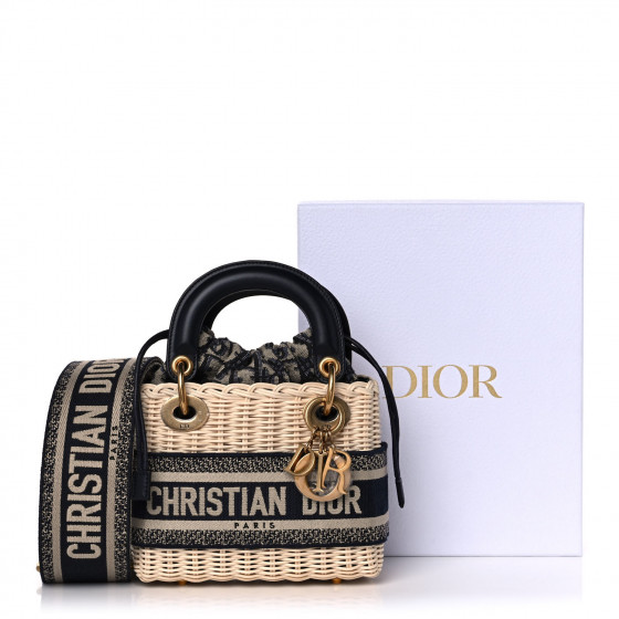 CHRISTIAN DIOR Wicker Oblique Mini Lady Dior Bag Blue