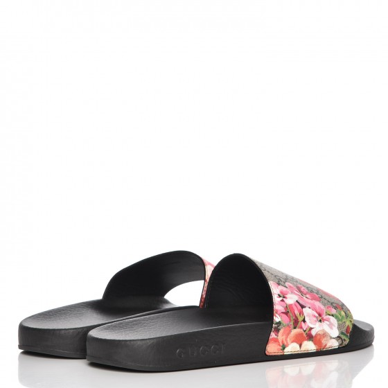 GUCCI GG Supreme Monogram Blooms Slide Sandals 39 Beige