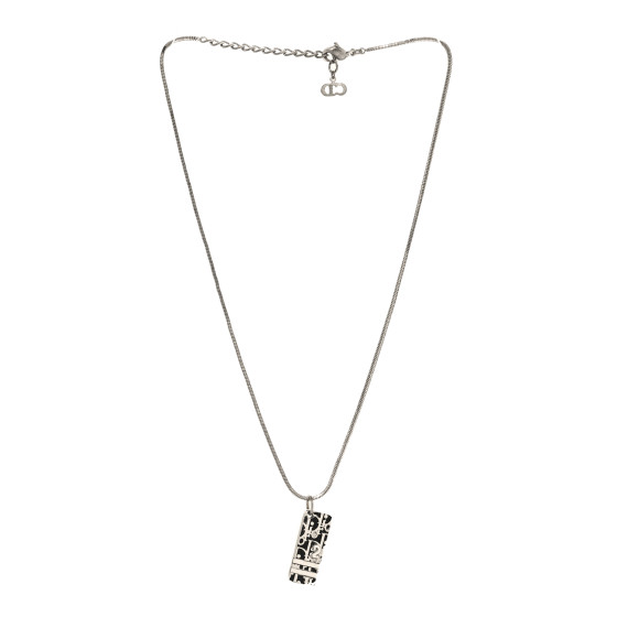 Christian Dior シルバー CHRISTIAN DIOR Metal Enamel Oblique Trotter Pendant Necklace