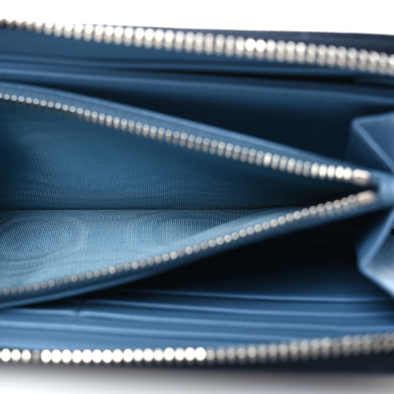 PRADA Saffiano Metal Zip Around Wallet Navy Blue 1664593
