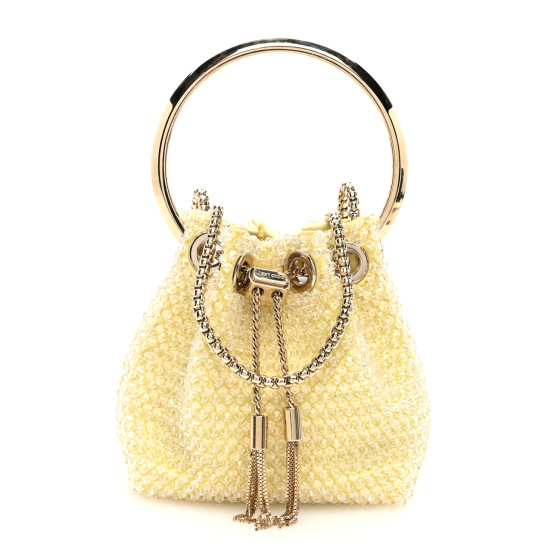JIMMY CHOO■Satin Mini Bag■ミニハンドバッグ Micro Bon Bon | Ivory Satin Mini Bag with All-Over Pearls
