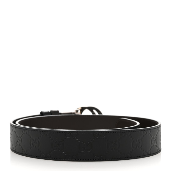 GUCCI ブラックレザー ベルト 95/38 GUCCI Guccissima Signature Interlocking G Reversible 37mm