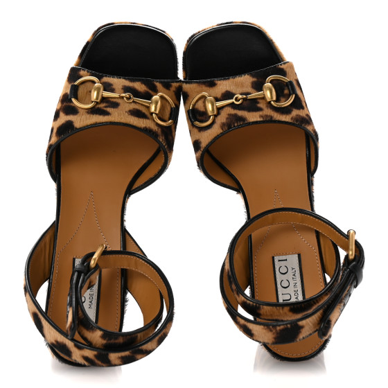 GUCCI Calf Hair Leopard Print Horsebit 25/60mm Platform