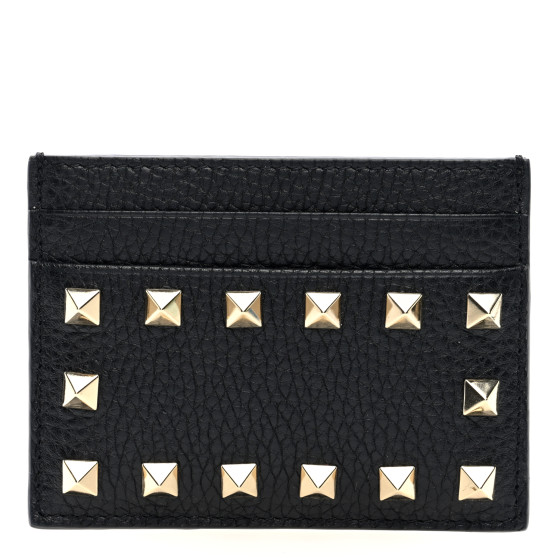 【関税&送料込】Valentino Garavani Rockstud Card Holder VALENTINO GARAVANI Pebbled Calfskin Rockstud Card Holder