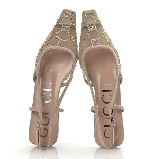 GUCCI Suede Mesh Crystal GG Monogram Slingback Ballet Flats