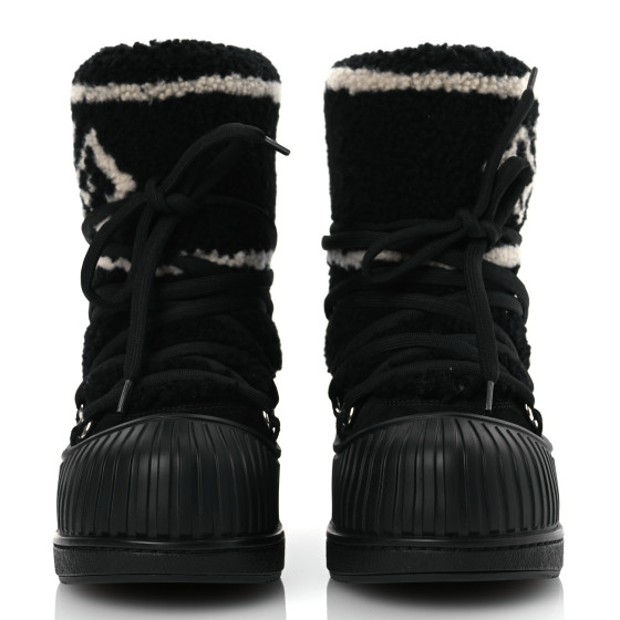 LOUIS VUITTON Suede Shearling Polar Flat Half Boots 35 Black