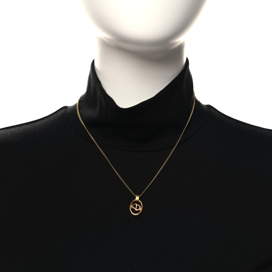 CHRISTIAN DIOR Metal CD Logo Oval Pendant Necklace Gold