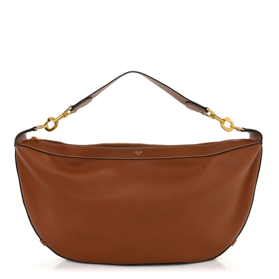 CELINE Supple Calfskin Medium Strap Leandre Shoulder Bag Brown