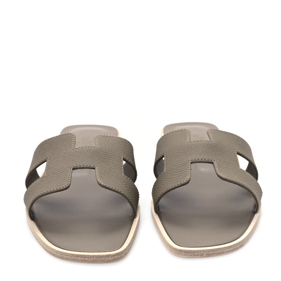 HERMES Epsom Oran Sandals 39 Etoupe 1661824 | FASHIONPHILE