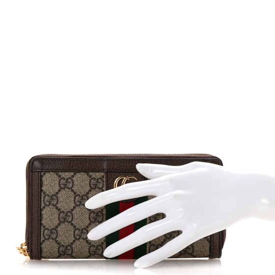 GUCCI GG Supreme Monogram Web Ophidia Zip Around Wallet