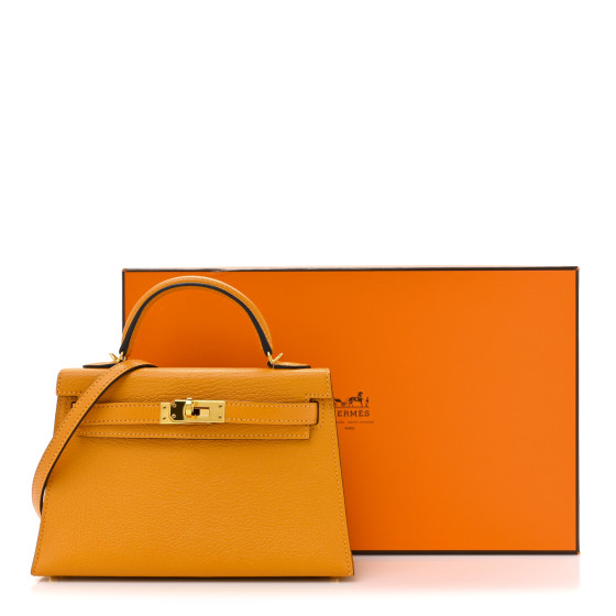 HERMES Chevre Mysore Mini Kelly Sellier 20 Jaune D'or