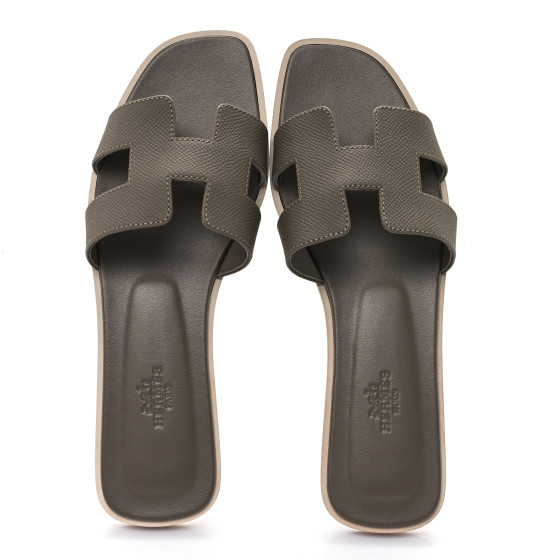 HERMES Epsom Oran Sandals 39 Etoupe 1661824 | FASHIONPHILE