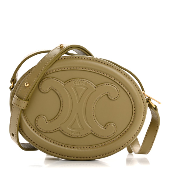 CELINE Smooth Calfskin Cuir Small Triomphe Oval Purse Crossbody Olive