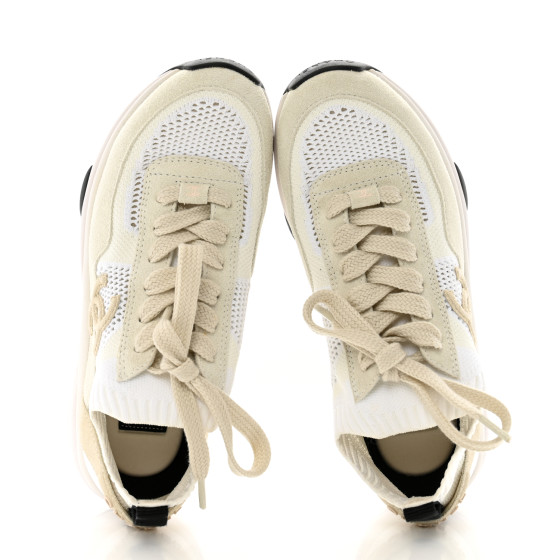 CHANEL Mesh Suede Fabric Womens CC Sneakers 36 White Ivory
