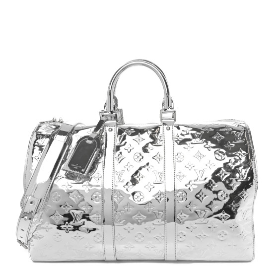 LOUIS VUITTON Monogram Mirror Keepall Bandouliere 45 Silver
