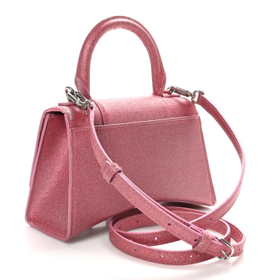 BALENCIAGA Glitter Fabric Hourglass Top Handle Bag XS Sweet