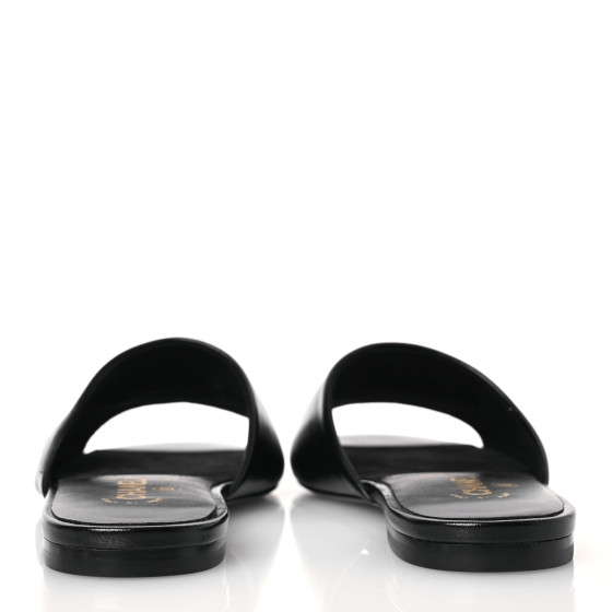 CHANEL Shiny Calfskin Crystal CC Sandals 37 Black 1626411