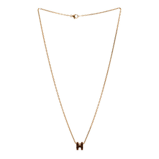 HERMES Lacquered Gold Mini Pop H Pendant Necklace New Gold