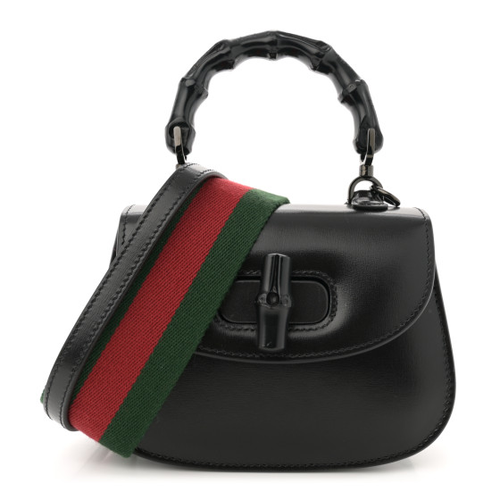 ハンドバッグ Gucci Black Leather Small Handbag GUCCI Boarded Dyana Lux Calfskin Web Monochrome Mini Bamboo