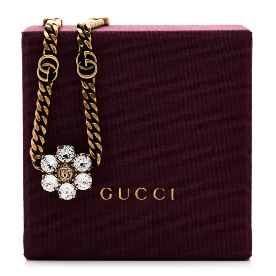 DaethNYC 01726 額付新品 GUCCI Metal Crystal Double G Necklace Aged Gold 1625997
