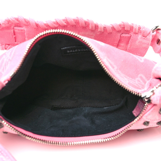 BALENCIAGA Denim BB Monogram Le Cagole Shoulder Bag XS Pink