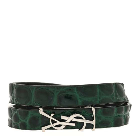 SAINT LAURENT Calfskin Crocodile Embossed Opyum Double Wrap