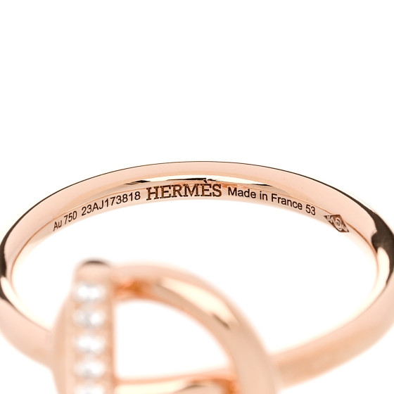 HERMES 18K Rose Gold Diamond PM Echappee Ring 53 6.25