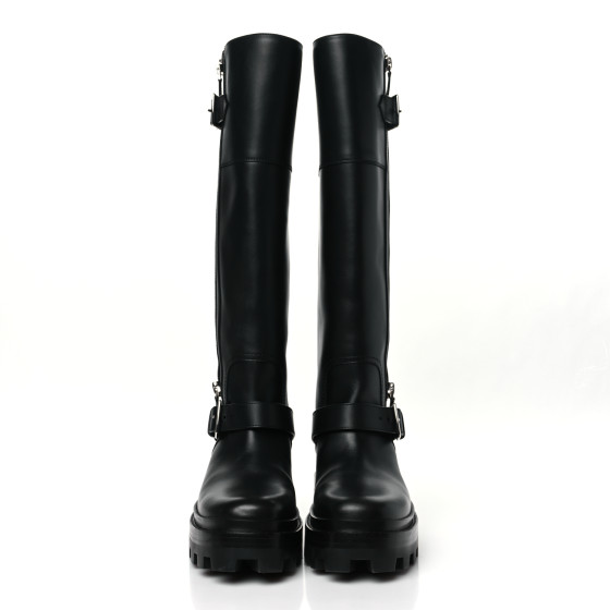 HERMES Calfskin Jaime Biker Boots 37.5 Black 1557371