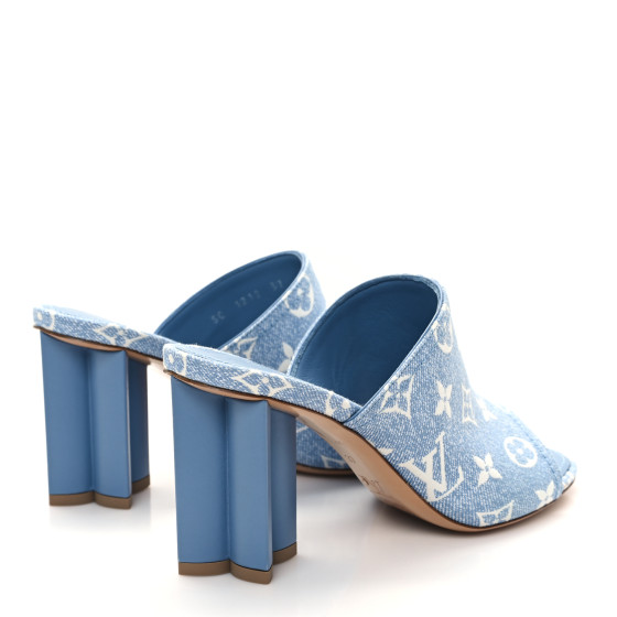 LOUIS VUITTON Denim Monogram Silhouette Mules 37 Blue