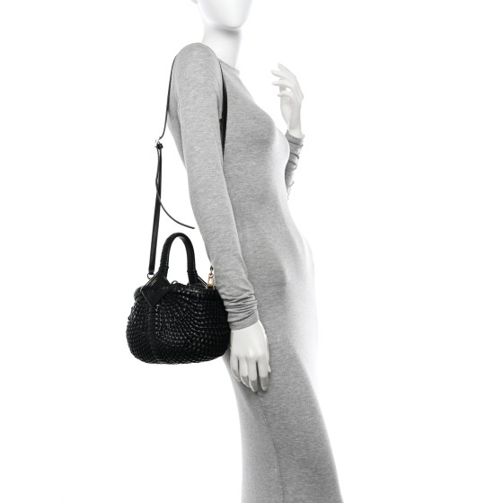 LOEWE Calfskin Woven Mini Diamond Basket Bag Black 1556813