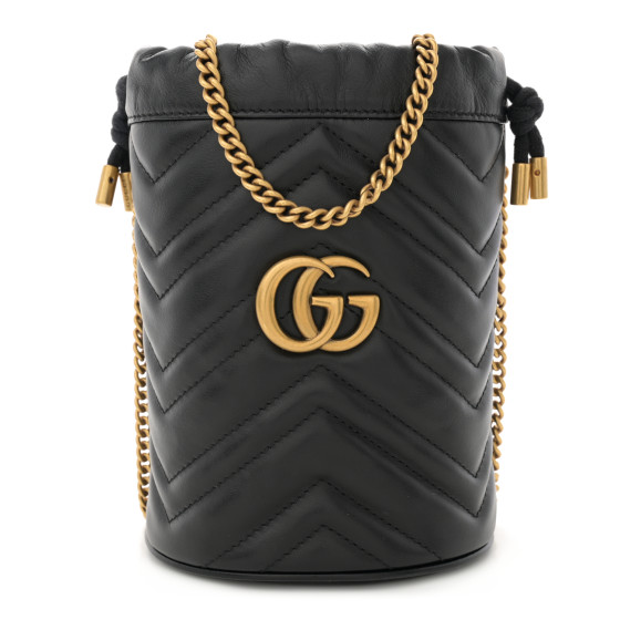 ★GUCCI★ Mini GG Marmont Matelasse Bucket Bag Black 575163D GUCCI Calfskin Matelasse Mini GG Marmont 2.0 Bucket Bag