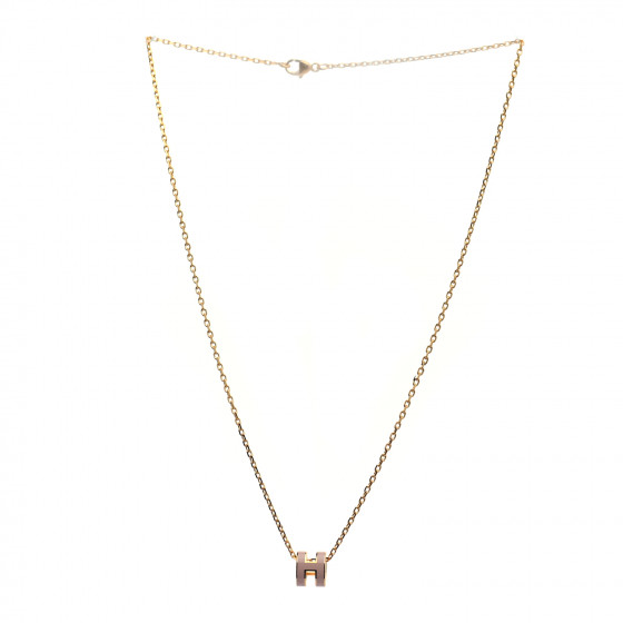 HERMES Lacquered Rose Gold Mini Pop H Pendant Necklace Rose