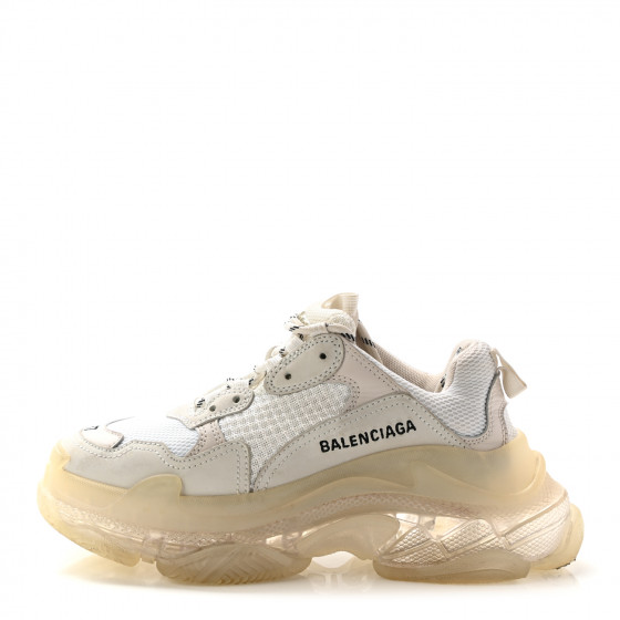 BALENCIAGA Fabric Mesh Clear Sole Womens Triple S Sneakers 37 White