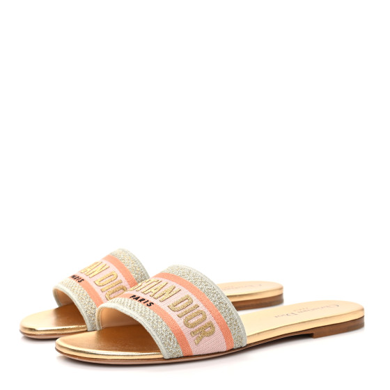 クリスチャンディオール CHRISTIAN DIOR Canvas Lurex Embroidered Dway Flat Slide