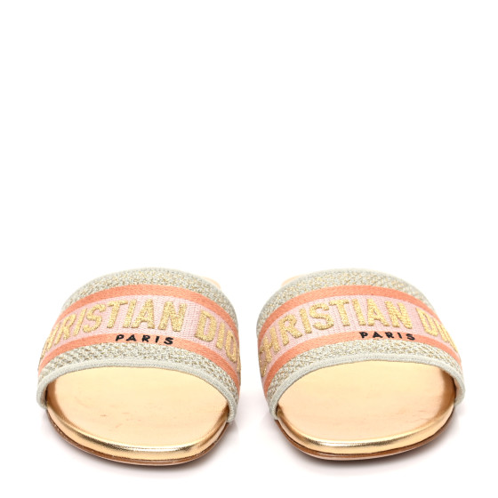 クリスチャンディオール　　38 CHRISTIAN DIOR Canvas Lurex Embroidered Dway Flat Slide