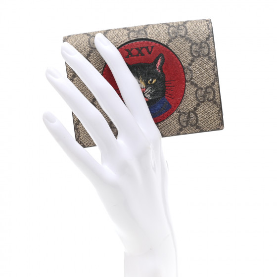 GUCCI Soft GG Supreme Monogram Mystic Cat Card Case Wallet