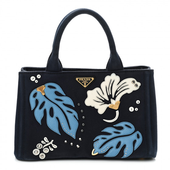 CANAPA CANVAS TOTE BAG NAVY 【正規品・関税込み】 PRADA Canvas Canapa Hawaii Small Tote Navy Multicolor