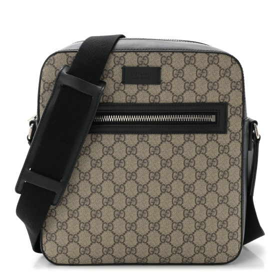 GUCCI GG Supreme Monogram Flat Messenger Bag Beige Black New