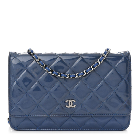 CHANEL Patent Quilted Wallet On Chain WOC Blue 1618798