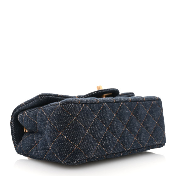 CHANEL Denim Quilted Mini Rectangular Flap Dark Blue 1622914