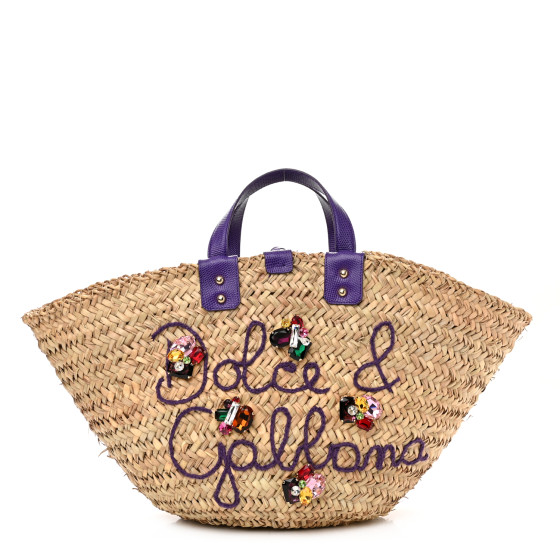 DOLCE GABBANA Woven Raffia Calfskin Lizard Embossed Crystal