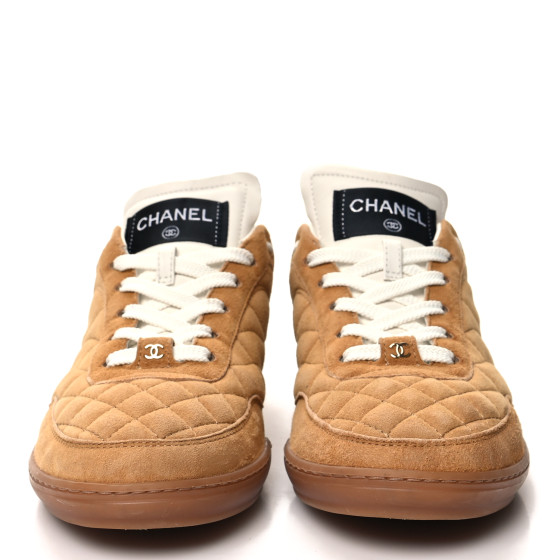 CHANEL Suede Kidskin Quilted Sneakers 37 Dark Beige 1483334